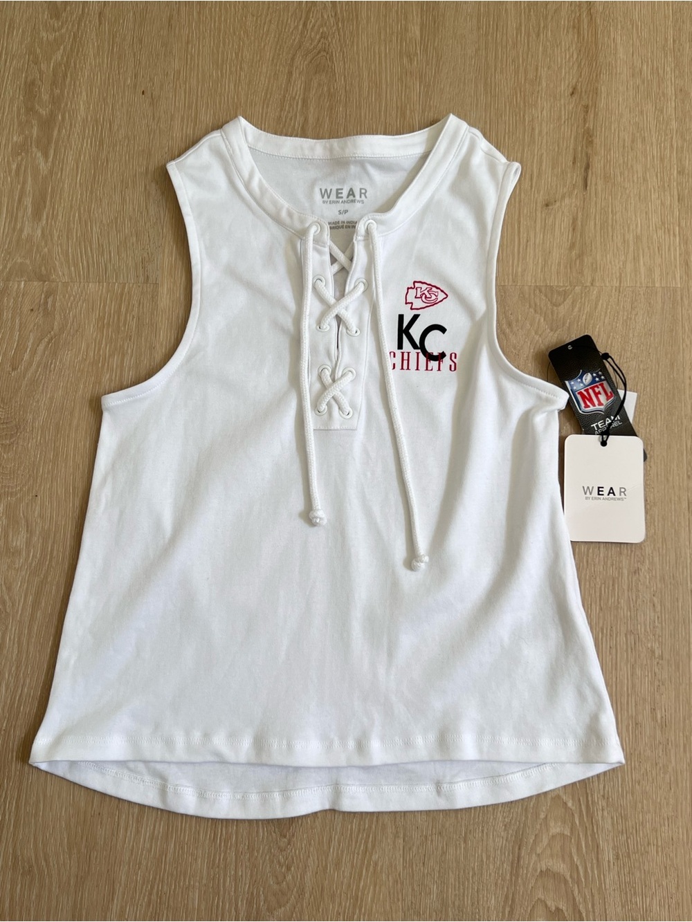 Women's WEAR by Erin Andrews White Kansas City Chiefs Lace-Up Tank Top
